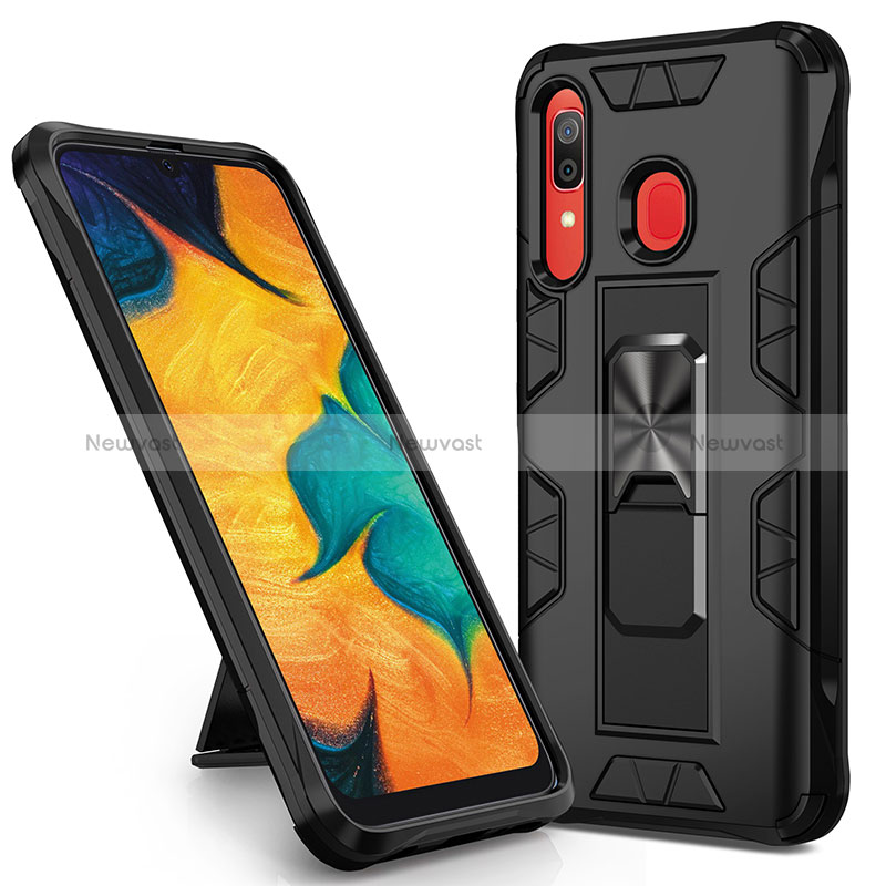 Silicone Matte Finish and Plastic Back Cover Case with Magnetic Stand MQ1 for Samsung Galaxy A30 Black