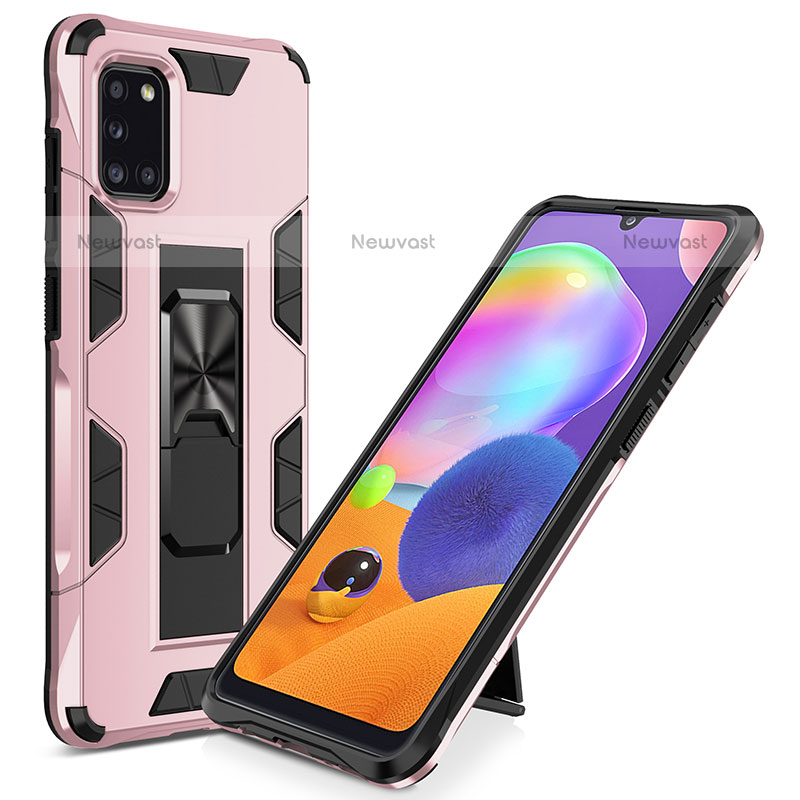 Silicone Matte Finish and Plastic Back Cover Case with Magnetic Stand MQ1 for Samsung Galaxy A31 Rose Gold