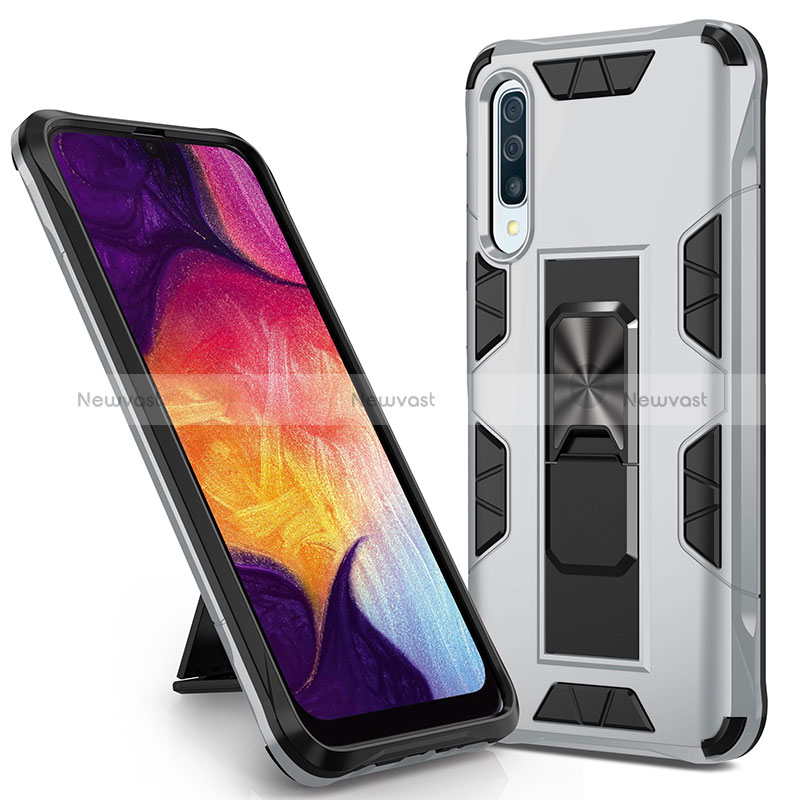 Silicone Matte Finish and Plastic Back Cover Case with Magnetic Stand MQ1 for Samsung Galaxy A50