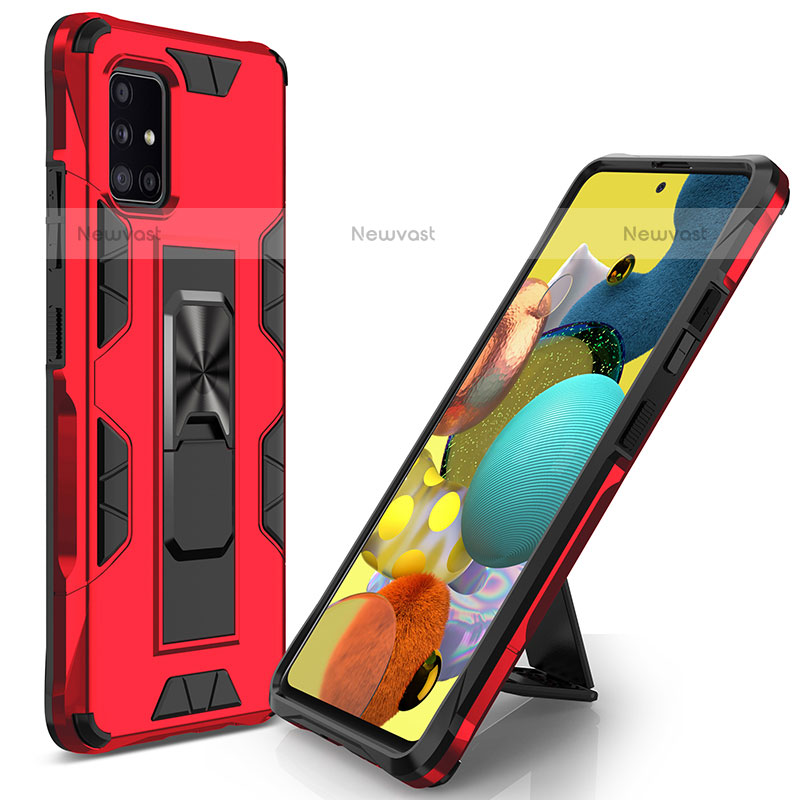 Silicone Matte Finish and Plastic Back Cover Case with Magnetic Stand MQ1 for Samsung Galaxy A51 4G Red