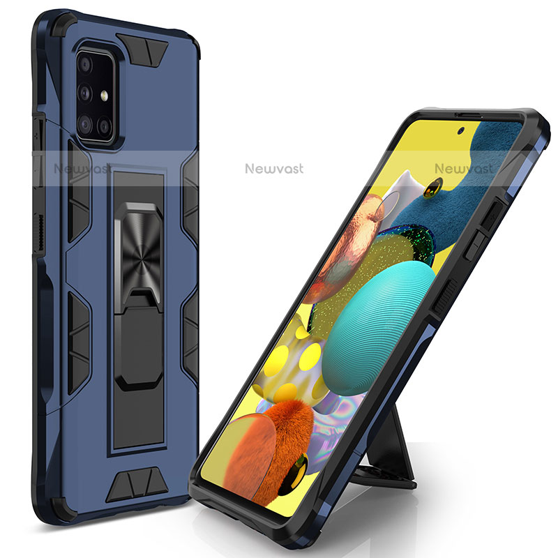 Silicone Matte Finish and Plastic Back Cover Case with Magnetic Stand MQ1 for Samsung Galaxy A71 4G A715 Blue