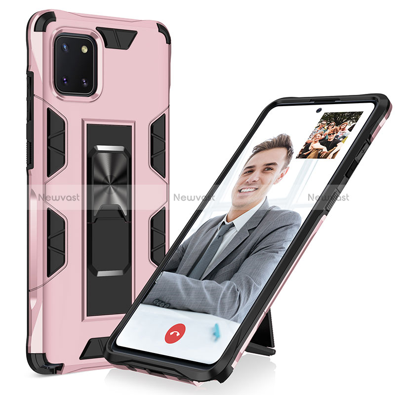 Silicone Matte Finish and Plastic Back Cover Case with Magnetic Stand MQ1 for Samsung Galaxy A81