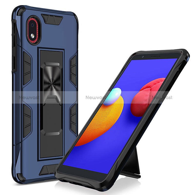 Silicone Matte Finish and Plastic Back Cover Case with Magnetic Stand MQ1 for Samsung Galaxy M01 Core Blue