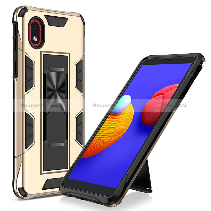 Silicone Matte Finish and Plastic Back Cover Case with Magnetic Stand MQ1 for Samsung Galaxy M01 Core Gold