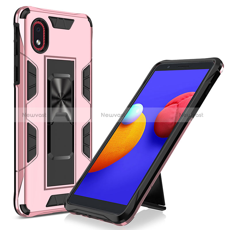 Silicone Matte Finish and Plastic Back Cover Case with Magnetic Stand MQ1 for Samsung Galaxy M01 Core Rose Gold