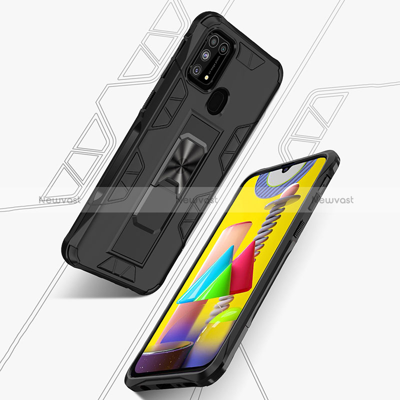 Silicone Matte Finish and Plastic Back Cover Case with Magnetic Stand MQ1 for Samsung Galaxy M21s