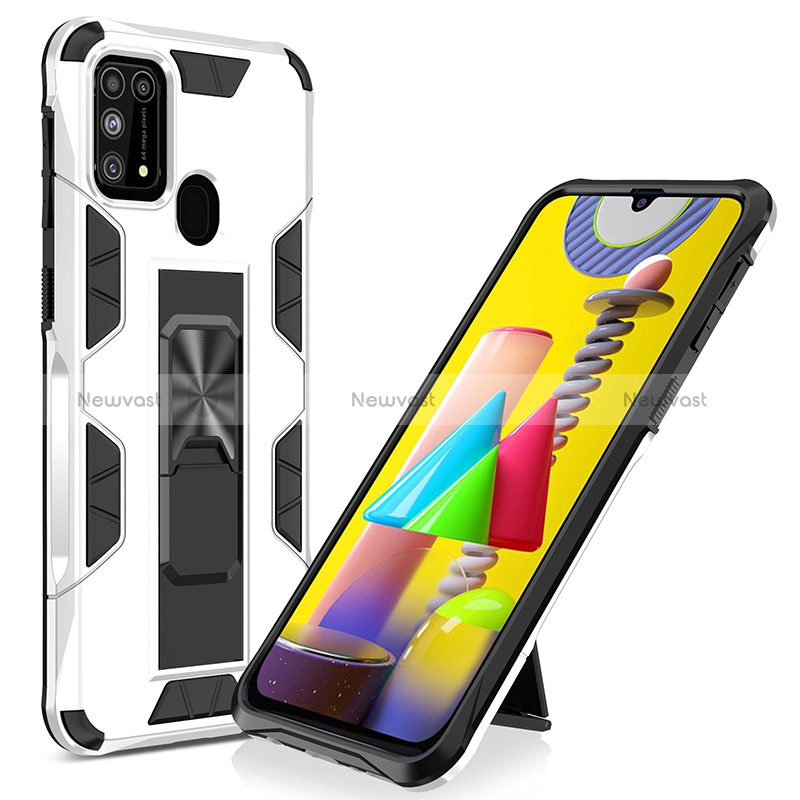 Silicone Matte Finish and Plastic Back Cover Case with Magnetic Stand MQ1 for Samsung Galaxy M21s