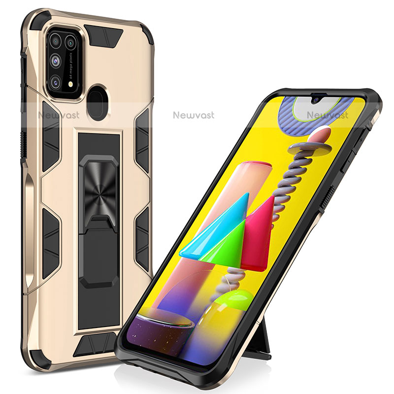 Silicone Matte Finish and Plastic Back Cover Case with Magnetic Stand MQ1 for Samsung Galaxy M31 Prime Edition Gold