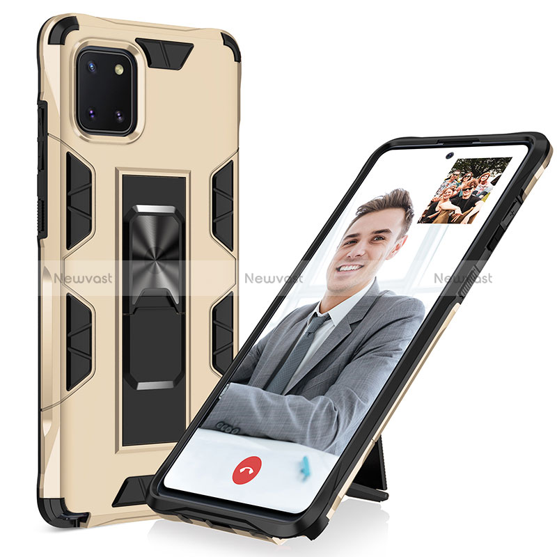 Silicone Matte Finish and Plastic Back Cover Case with Magnetic Stand MQ1 for Samsung Galaxy M60s Gold