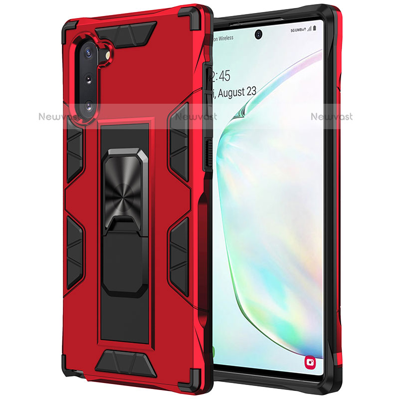 Silicone Matte Finish and Plastic Back Cover Case with Magnetic Stand MQ1 for Samsung Galaxy Note 10 5G Red