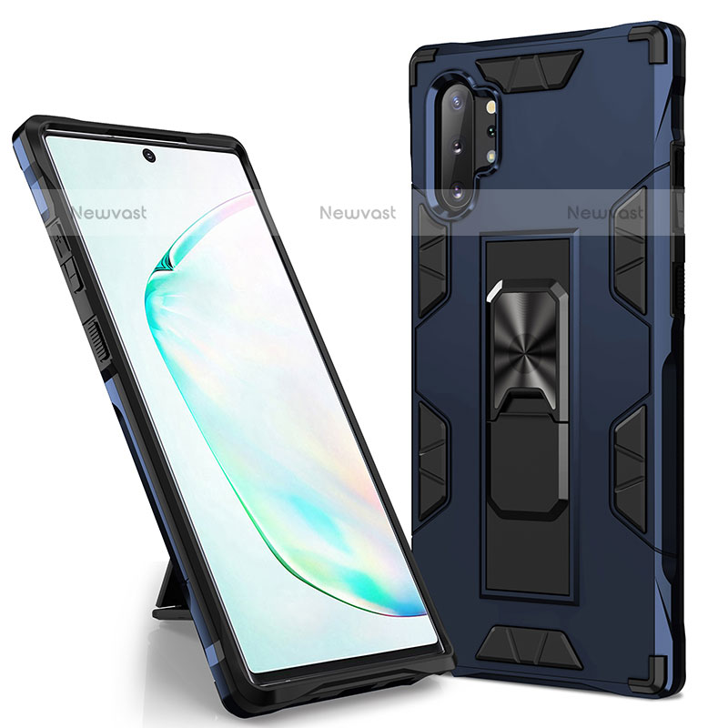 Silicone Matte Finish and Plastic Back Cover Case with Magnetic Stand MQ1 for Samsung Galaxy Note 10 Plus 5G Blue