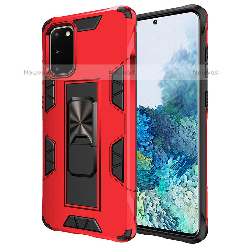 Silicone Matte Finish and Plastic Back Cover Case with Magnetic Stand MQ1 for Samsung Galaxy S20 Plus 5G Red