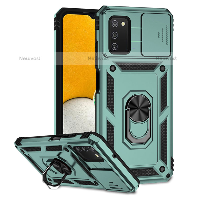 Silicone Matte Finish and Plastic Back Cover Case with Magnetic Stand Q02W for Samsung Galaxy A02s Green