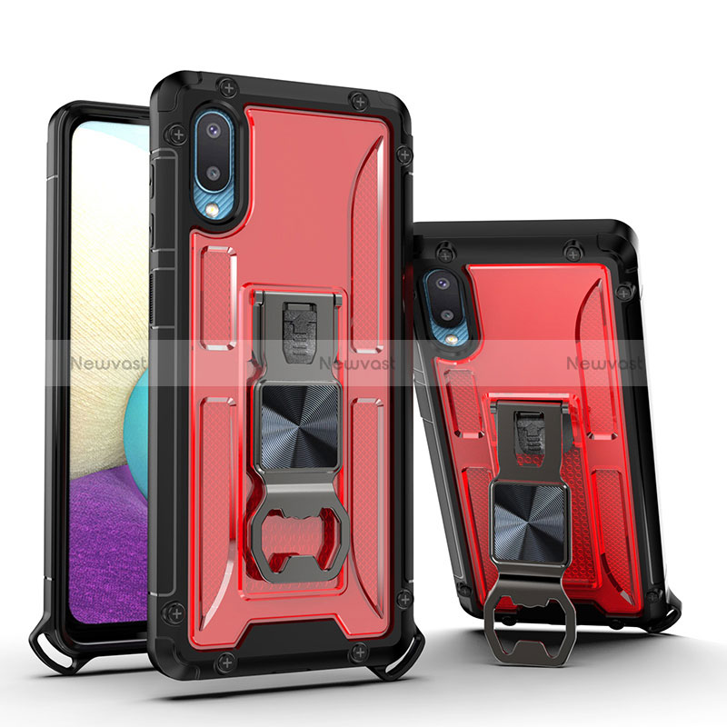 Silicone Matte Finish and Plastic Back Cover Case with Magnetic Stand QW1 for Samsung Galaxy M02