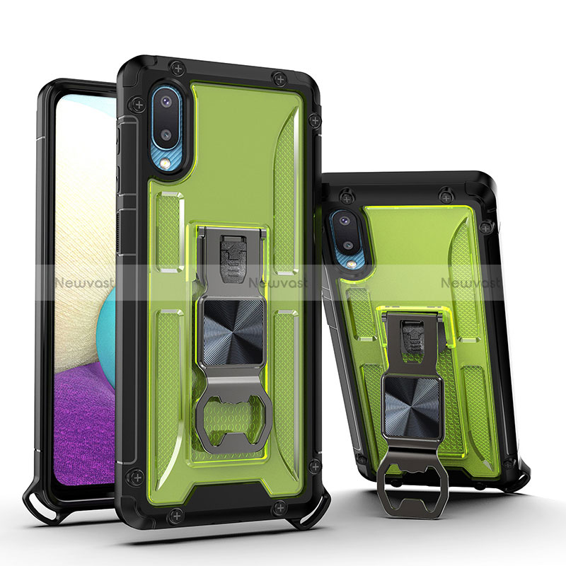 Silicone Matte Finish and Plastic Back Cover Case with Magnetic Stand QW1 for Samsung Galaxy M02
