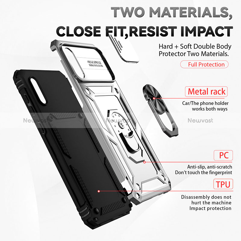 Silicone Matte Finish and Plastic Back Cover Case with Magnetic Stand QW2 for Samsung Galaxy M02