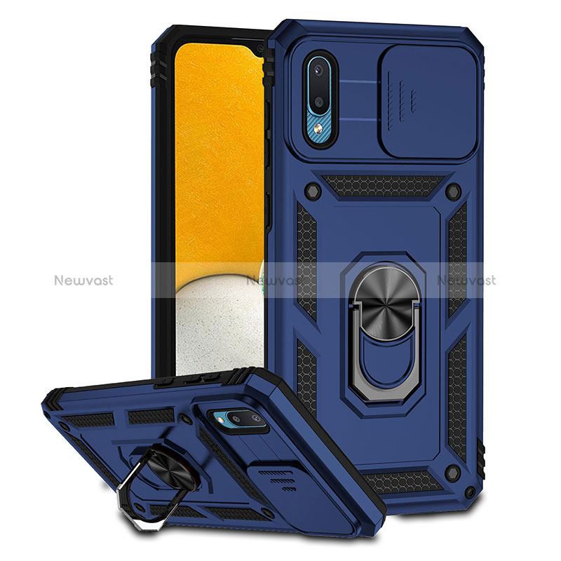 Silicone Matte Finish and Plastic Back Cover Case with Magnetic Stand QW2 for Samsung Galaxy M02