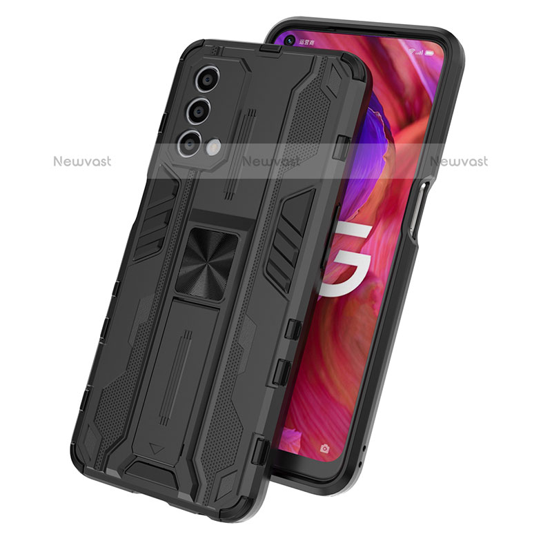 Silicone Matte Finish and Plastic Back Cover Case with Magnetic Stand T01 for OnePlus Nord N200 5G