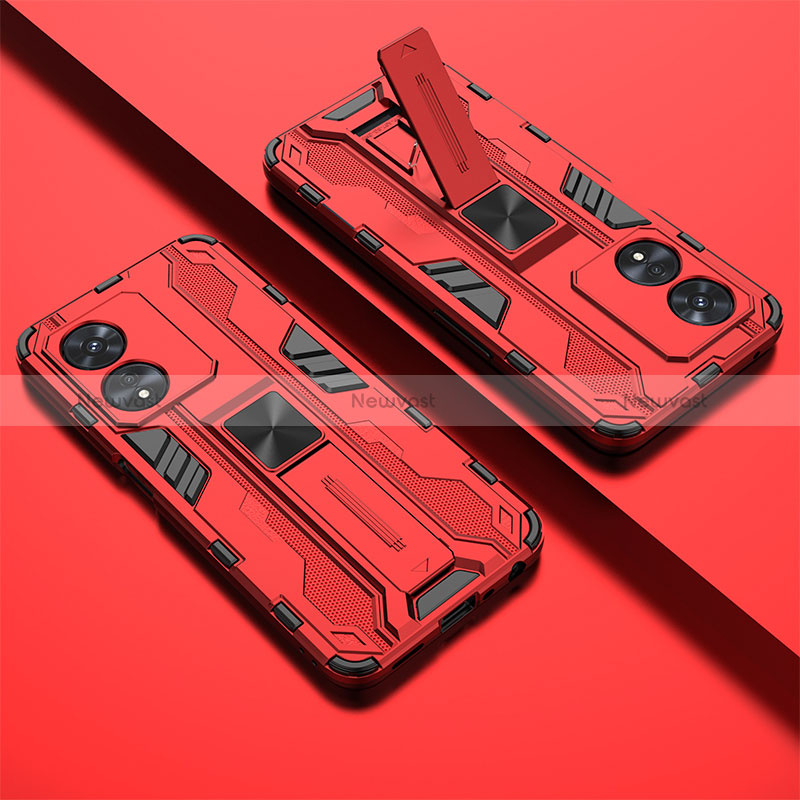 Silicone Matte Finish and Plastic Back Cover Case with Magnetic Stand T01 for Oppo A78 5G