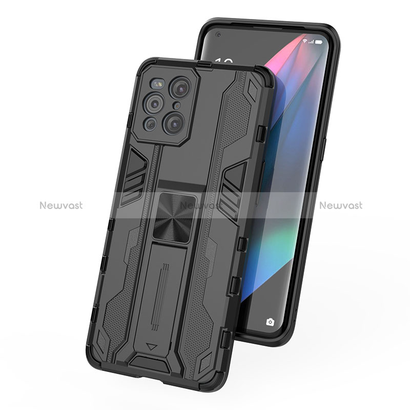 Silicone Matte Finish and Plastic Back Cover Case with Magnetic Stand T01 for Oppo Find X3 5G