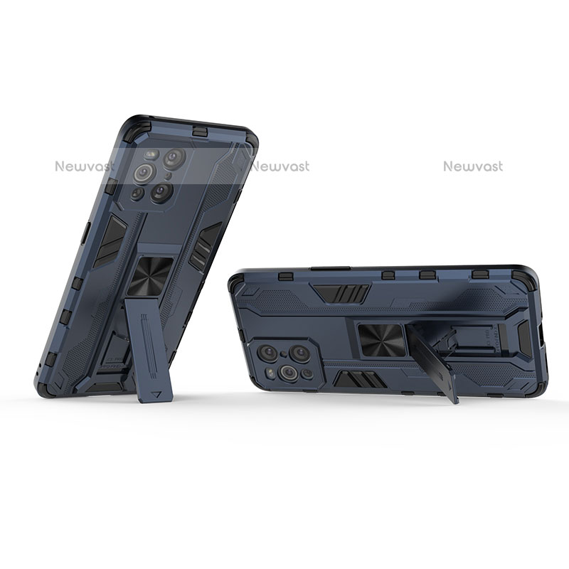 Silicone Matte Finish and Plastic Back Cover Case with Magnetic Stand T01 for Oppo Find X3 Pro 5G