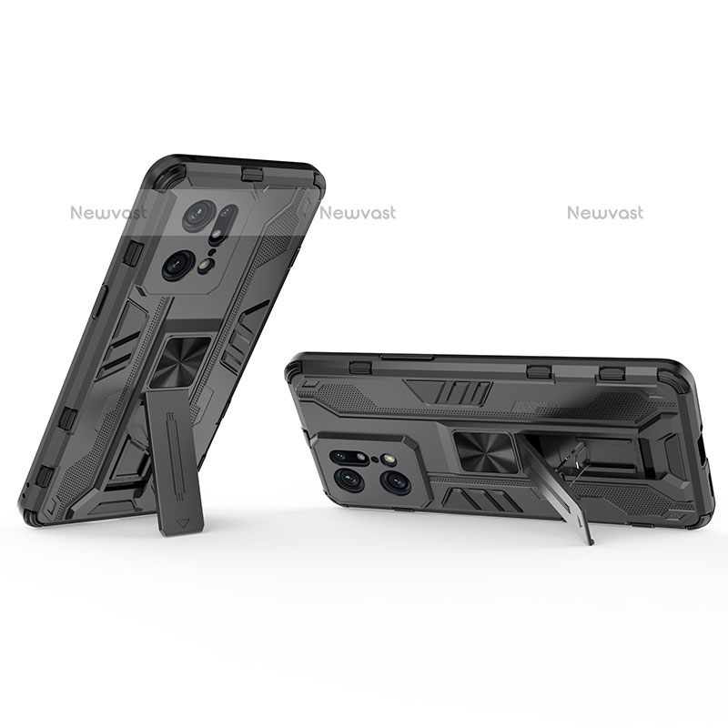 Silicone Matte Finish and Plastic Back Cover Case with Magnetic Stand T01 for Oppo Find X5 Pro 5G