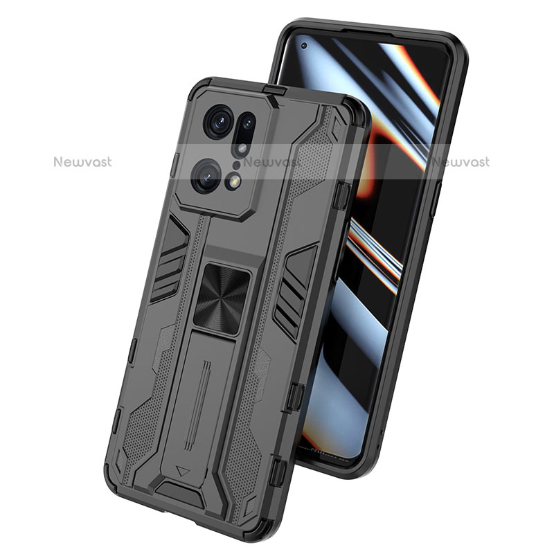 Silicone Matte Finish and Plastic Back Cover Case with Magnetic Stand T01 for Oppo Find X5 Pro 5G