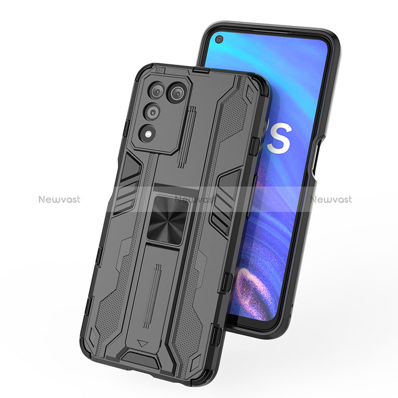 Silicone Matte Finish and Plastic Back Cover Case with Magnetic Stand T01 for Oppo K9S 5G