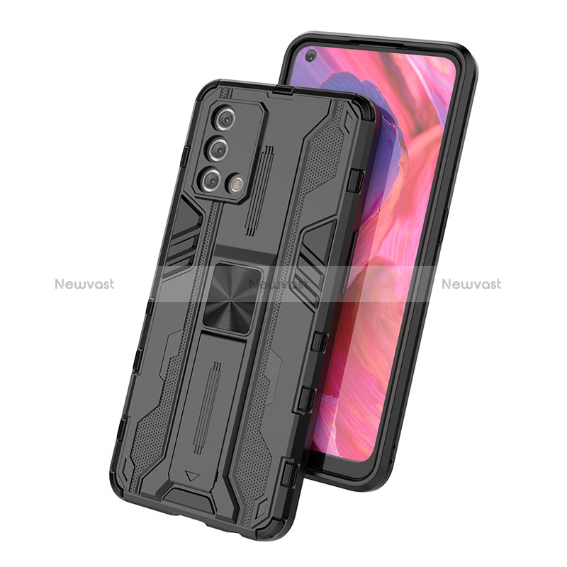 Silicone Matte Finish and Plastic Back Cover Case with Magnetic Stand T01 for Oppo Reno6 Lite