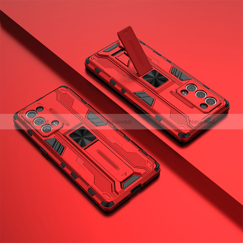 Silicone Matte Finish and Plastic Back Cover Case with Magnetic Stand T01 for Oppo Reno6 Pro 5G