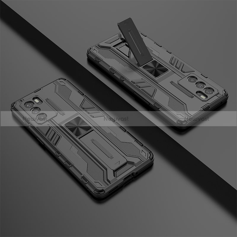 Silicone Matte Finish and Plastic Back Cover Case with Magnetic Stand T01 for Oppo Reno6 Pro 5G India