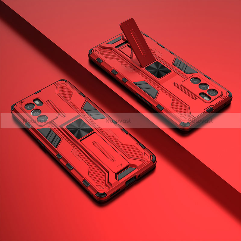 Silicone Matte Finish and Plastic Back Cover Case with Magnetic Stand T01 for Oppo Reno6 Pro 5G India