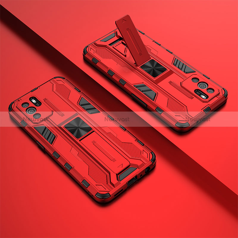 Silicone Matte Finish and Plastic Back Cover Case with Magnetic Stand T01 for Oppo Reno6 Z 5G