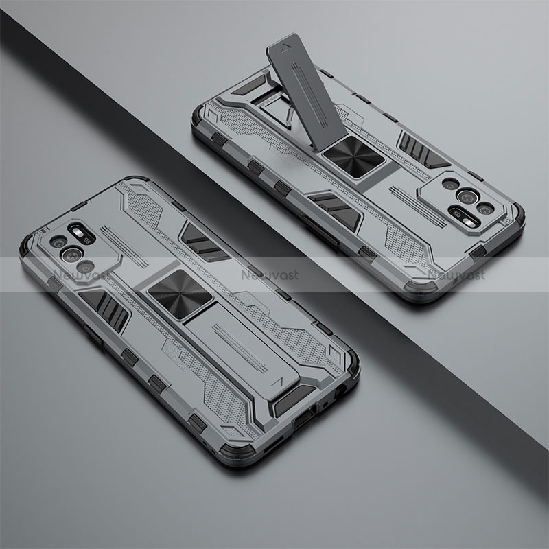 Silicone Matte Finish and Plastic Back Cover Case with Magnetic Stand T01 for Oppo Reno6 Z 5G Gray