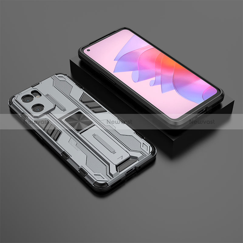 Silicone Matte Finish and Plastic Back Cover Case with Magnetic Stand T01 for Oppo Reno7 SE 5G