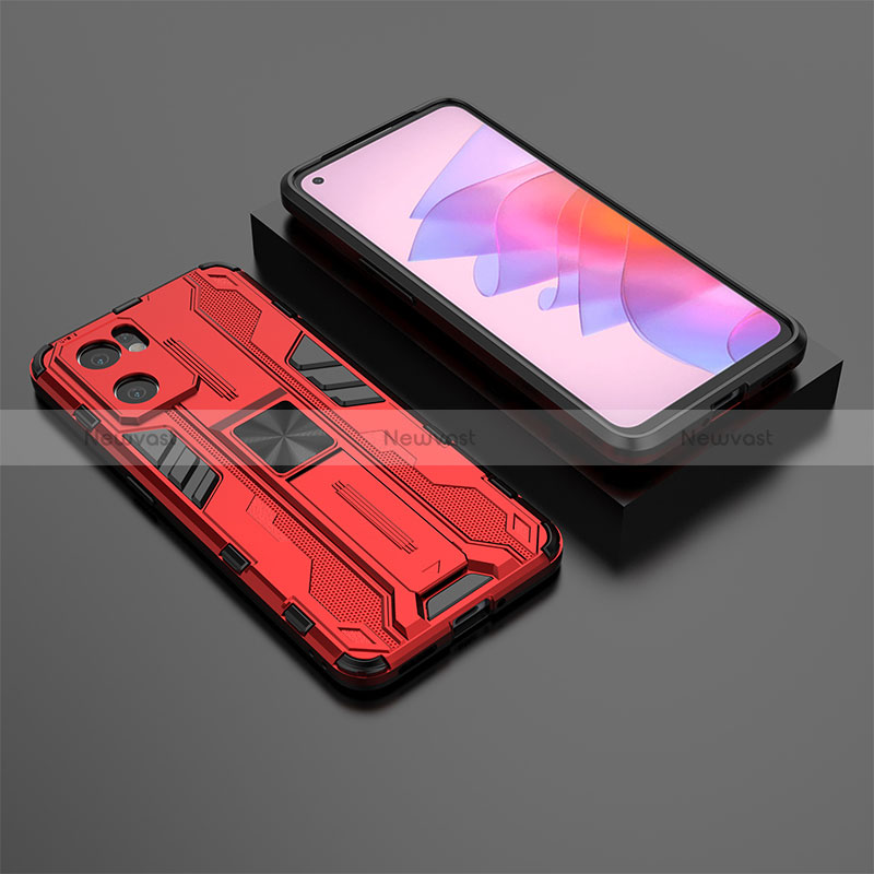 Silicone Matte Finish and Plastic Back Cover Case with Magnetic Stand T01 for Oppo Reno7 SE 5G