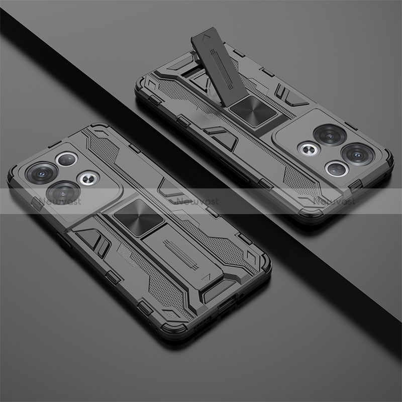 Silicone Matte Finish and Plastic Back Cover Case with Magnetic Stand T01 for Oppo Reno8 Pro 5G Black