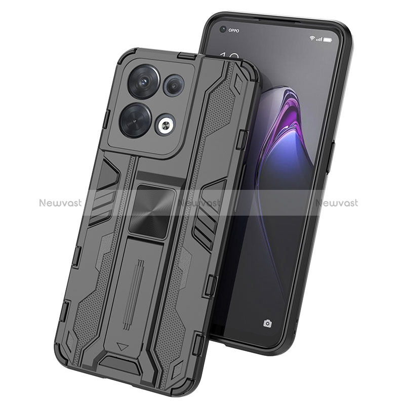 Silicone Matte Finish and Plastic Back Cover Case with Magnetic Stand T01 for Oppo Reno9 5G