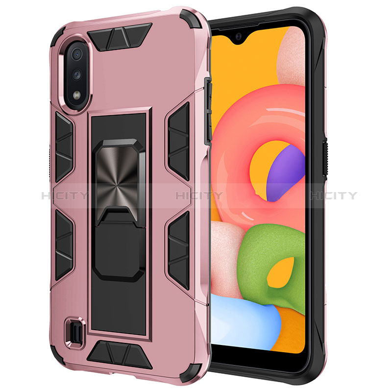 Silicone Matte Finish and Plastic Back Cover Case with Magnetic Stand T01 for Samsung Galaxy A01 SM-A015