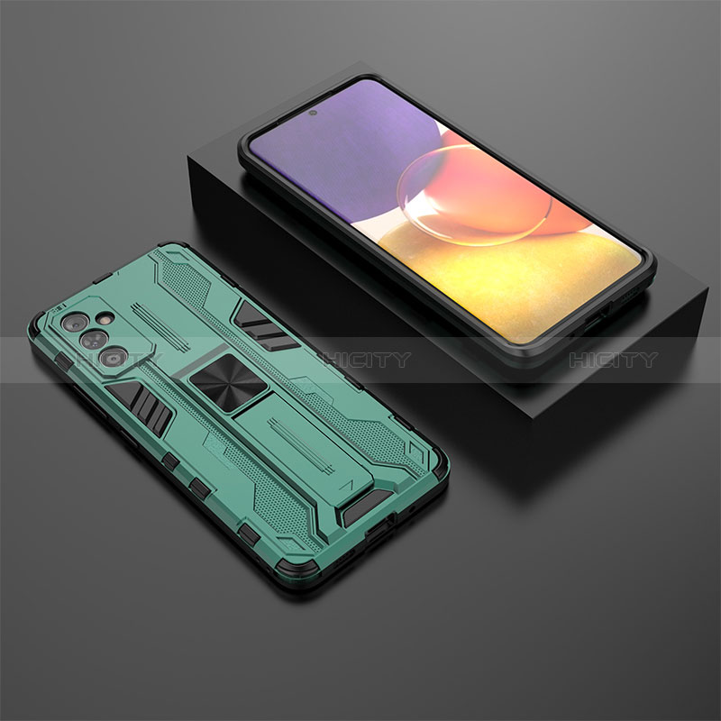 Silicone Matte Finish and Plastic Back Cover Case with Magnetic Stand T01 for Samsung Galaxy A25 5G
