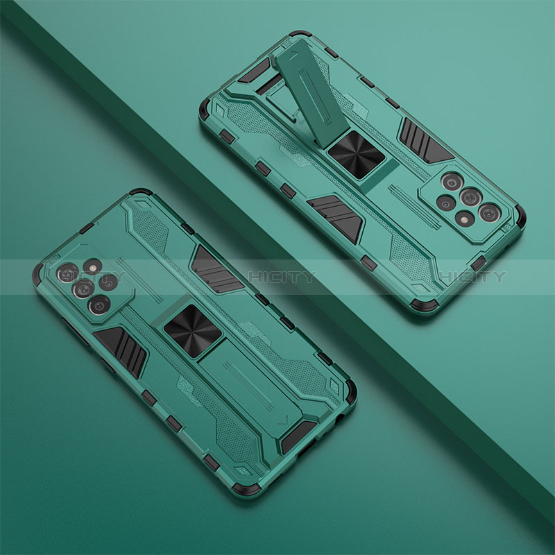 Silicone Matte Finish and Plastic Back Cover Case with Magnetic Stand T01 for Samsung Galaxy A72 5G