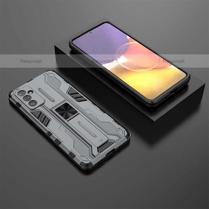 Silicone Matte Finish and Plastic Back Cover Case with Magnetic Stand T01 for Samsung Galaxy Quantum2 5G Gray