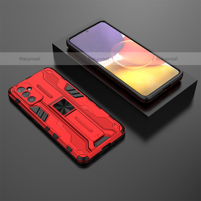 Silicone Matte Finish and Plastic Back Cover Case with Magnetic Stand T01 for Samsung Galaxy Quantum2 5G Red