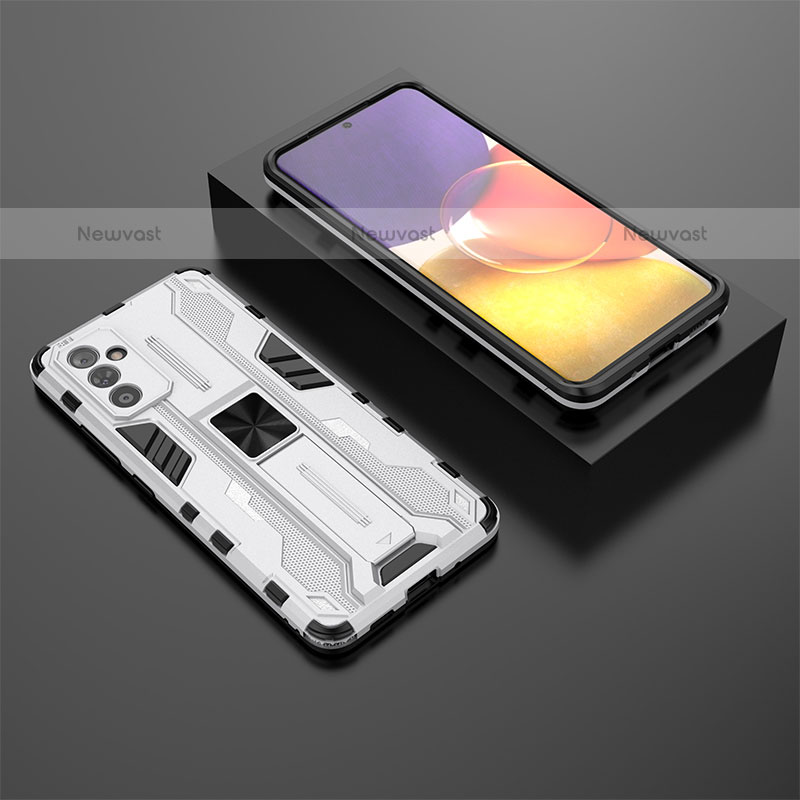 Silicone Matte Finish and Plastic Back Cover Case with Magnetic Stand T01 for Samsung Galaxy Quantum2 5G White