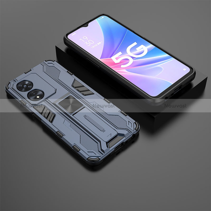 Silicone Matte Finish and Plastic Back Cover Case with Magnetic Stand T02 for Oppo A78 5G