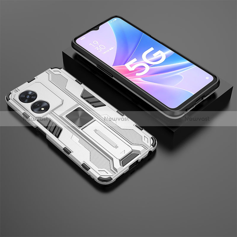 Silicone Matte Finish and Plastic Back Cover Case with Magnetic Stand T02 for Oppo A78 5G