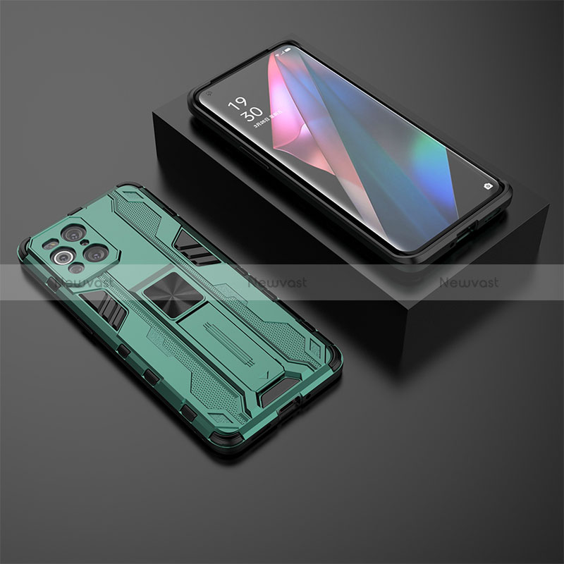 Silicone Matte Finish and Plastic Back Cover Case with Magnetic Stand T02 for Oppo Find X3 5G