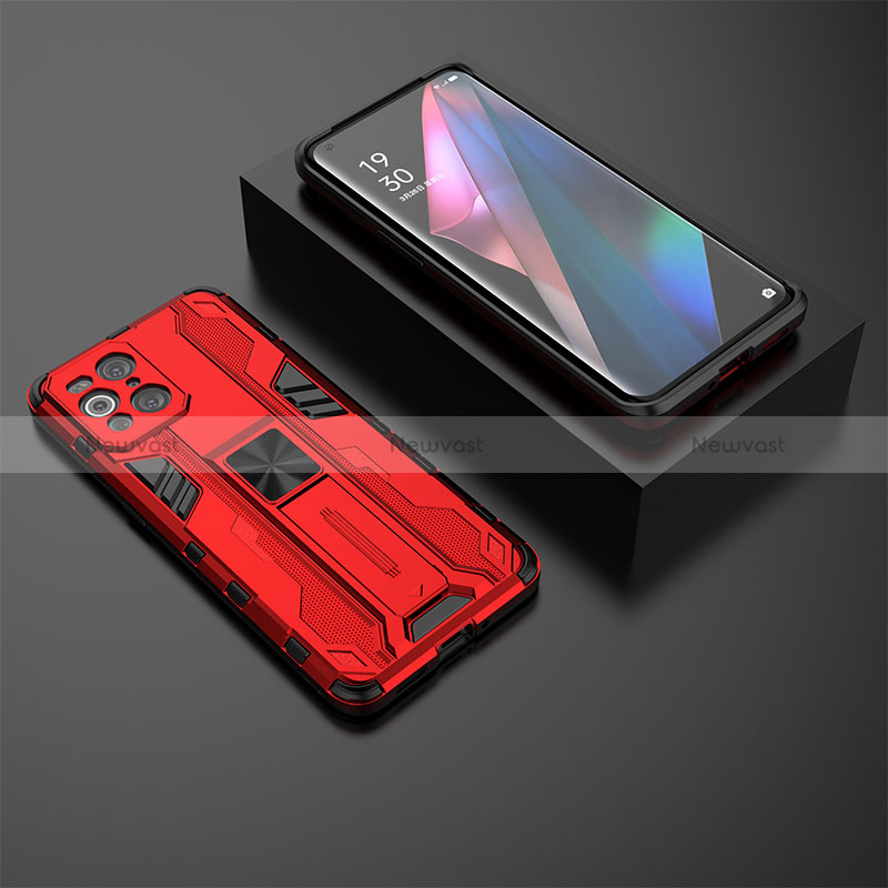 Silicone Matte Finish and Plastic Back Cover Case with Magnetic Stand T02 for Oppo Find X3 5G