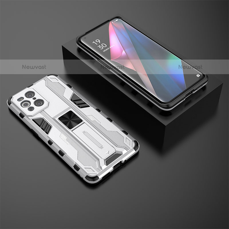 Silicone Matte Finish and Plastic Back Cover Case with Magnetic Stand T02 for Oppo Find X3 Pro 5G