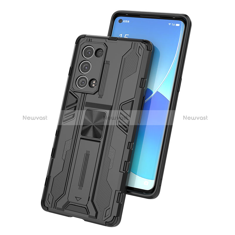 Silicone Matte Finish and Plastic Back Cover Case with Magnetic Stand T02 for Oppo Reno6 Pro 5G